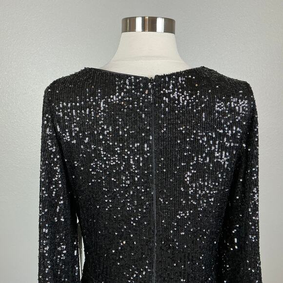 Eliza J Sequined Long Sleeve Fit and Flare Cocktail Dress Sparkly Black Size 6 - Picture 9 of 13